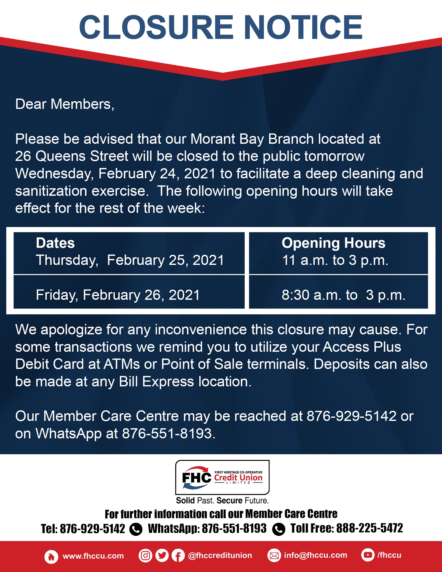 FHC Morant Bay Closure Notice Feb 23 2021 v2